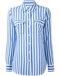 Бело-синяя классическая рубашка в вертикальную полоску