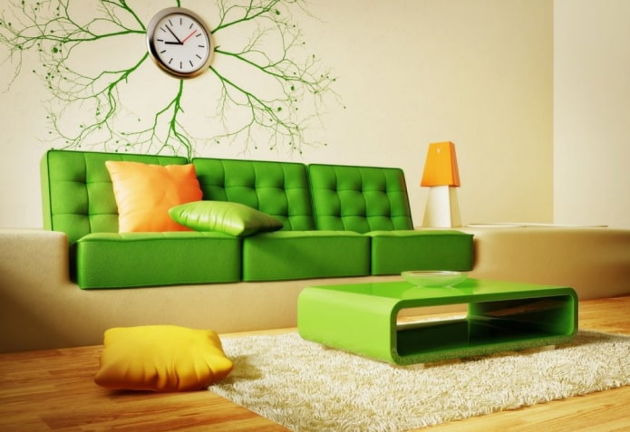 диван кислотно-зеленого цвета в интерьере