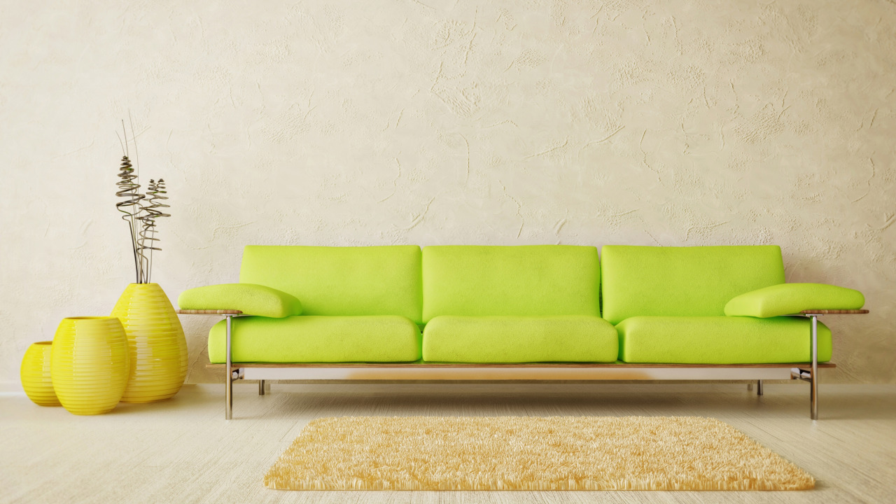 Салатовый диван в стиле минимализм